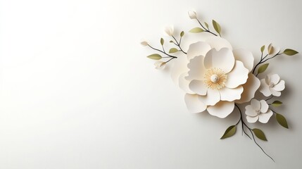 White Paper Flowers on White Background