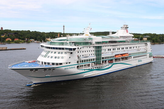 MS Birka Gotland, a cruise ship owned jointly by Rederi AB Gotland and Viking Line, entering the port of Stockholm, Sweden