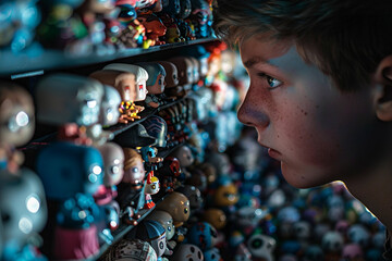 Obraz premium Colorful different toys collection on shelves showcase ai generative picture