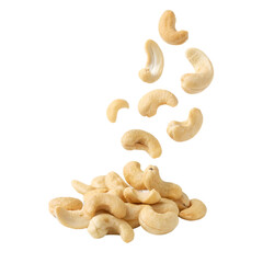 Raw Cashew Nuts Falling On Transparent Background Cutout, PNG file, Cutout file