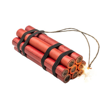 Bundle of Dynamite Sticks with Fuse On Transparent Background Cutout, PNG file, Cutout file