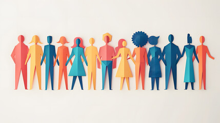 A group of paper people coming together Community and friendship concept