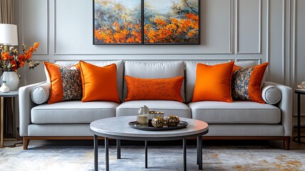 Fashionable photography Modern living room with a light sofa