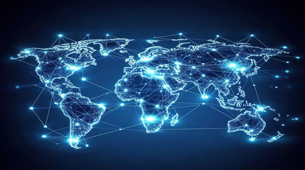 Fototapeta premium Global Digital Network Map with Illuminated Connections