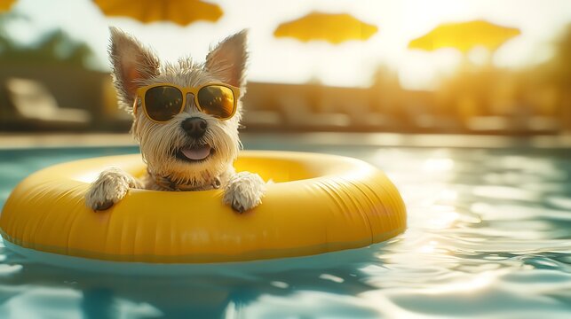 A Cute Dog in an Inner Tube in the Water Having Fun