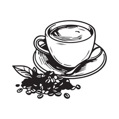 coffee, drink, beverage, hot coffee cups drawing vectors design 