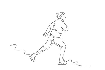 Fototapeta premium Continuous one line drawing. Man rolling snow. Tourist sport concept. Vector illustration black on white