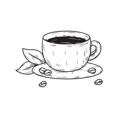 coffee, drink, beverage, hot coffee cups drawing vectors design 