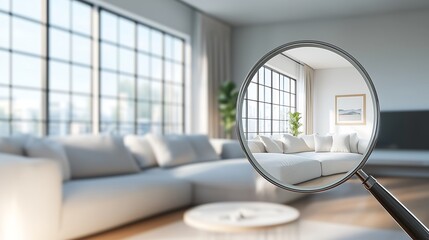 magnifying glass house living room, look for house, look for apartment, checking problems, house problems, real estate agent, housing, inspection	
