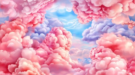 Fototapeta premium Soft, Whimsical Cloudscape in Pink and Blue
