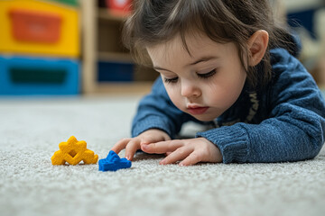 Fototapeta premium A classroom designed for playful learning where children explore educational stations that teach them about numbers, letters and social interaction.
