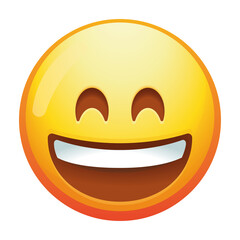 Obraz premium A cheerful grinning emoji face with smiling eyes and a broad smile, radiating happiness and warmth with bright yellow colors and simple features.