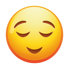 A relieved emoji face, showcasing a soft smile and closed eyes, expressing a sense of comfort and tranquility with bright yellow colors.