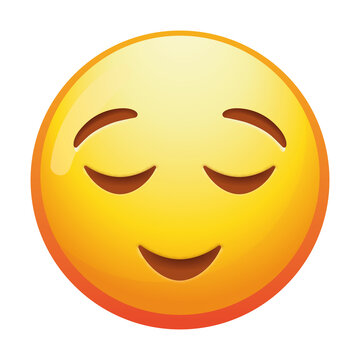 A relieved emoji face, showcasing a soft smile and closed eyes, expressing a sense of comfort and tranquility with bright yellow colors.