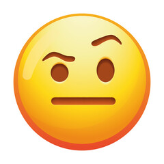 A curious emoji face with a raised eyebrow, expressing skepticism and intrigue with a subtle smile and bright yellow colors.