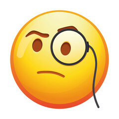 A distinguished emoji face with a monocle, conveying curiosity and sophistication with a subtle smile and bright yellow colors.