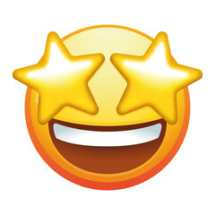 A star-struck emoji face with stars for eyes, showcasing excitement and admiration with a wide smile and vibrant yellow colors.