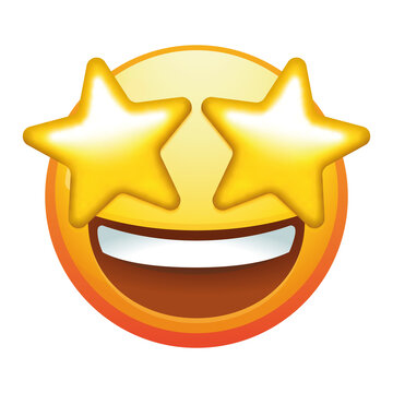 Naklejki A star-struck emoji face with stars for eyes, showcasing excitement and admiration with a wide smile and vibrant yellow colors.