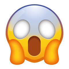 A face screaming in fear emoji, featuring wide eyes and an open mouth, expressing intense fright and shock in bright yellow and blue tones. © vadymstock