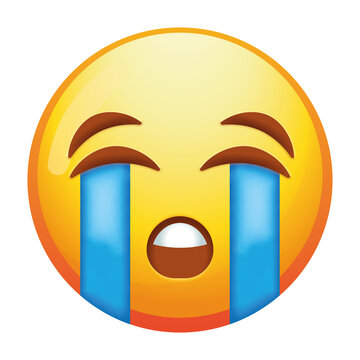 Naklejki A loudly crying emoji face with tears flowing and an open mouth, expressing intense sadness and despair in bright yellow tones.