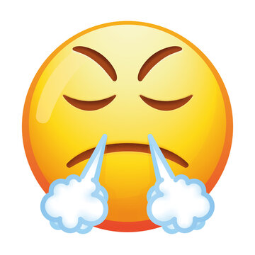 A frustrated emoji face with steam coming from its nose, conveying anger and irritation in vibrant yellow tones.