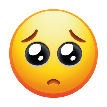 A pleading emoji face with big, watery eyes and a small frown, conveying a sense of yearning or desperation in soft yellow tones.