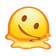 A melting emoji face with drooping features and a distressed expression, conveying feelings of heat or discomfort in vibrant yellow tones.