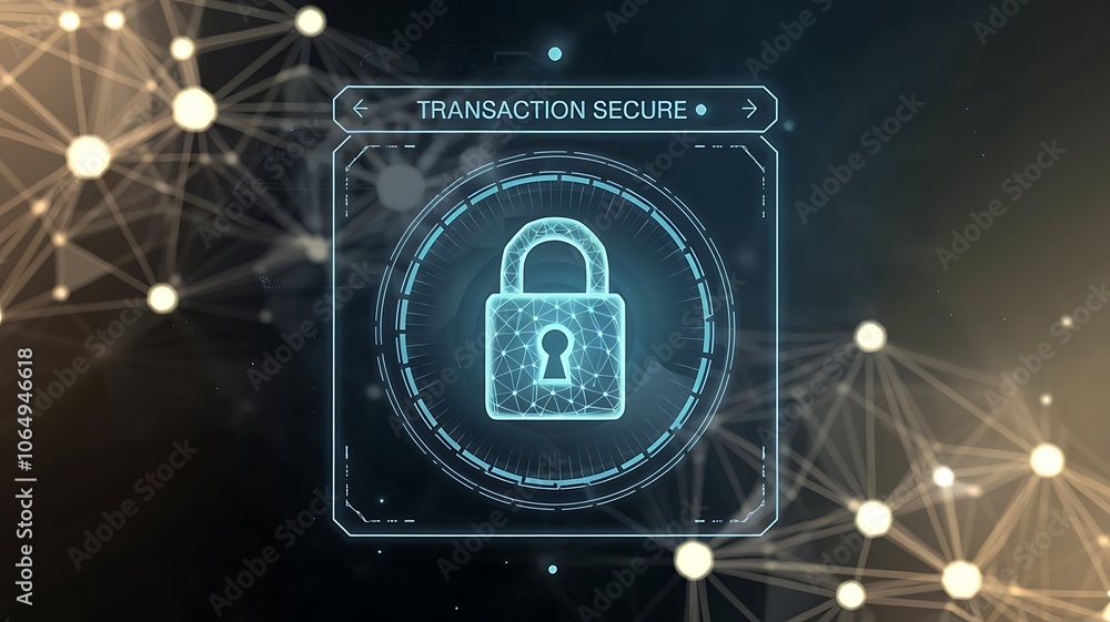 Poster cybersecurity: digital shield. a glowing padlock icon on a digital interface symbolizes online secur