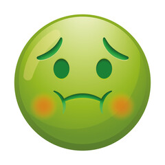 A nauseated emoji face with greenish undertones, droopy eyes, and a distressed expression, conveying feelings of sickness or discomfort in bright green tones.