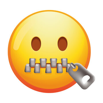 A zipper-mouth emoji face with a neutral expression, symbolizing secrecy or the desire to keep something hidden in bright yellow tones.
