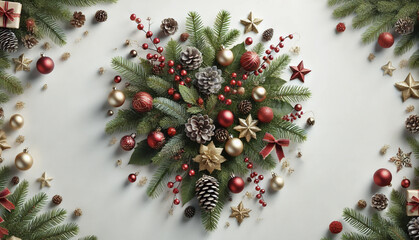 Christmas wreath with toys decorated in the shape of a heart