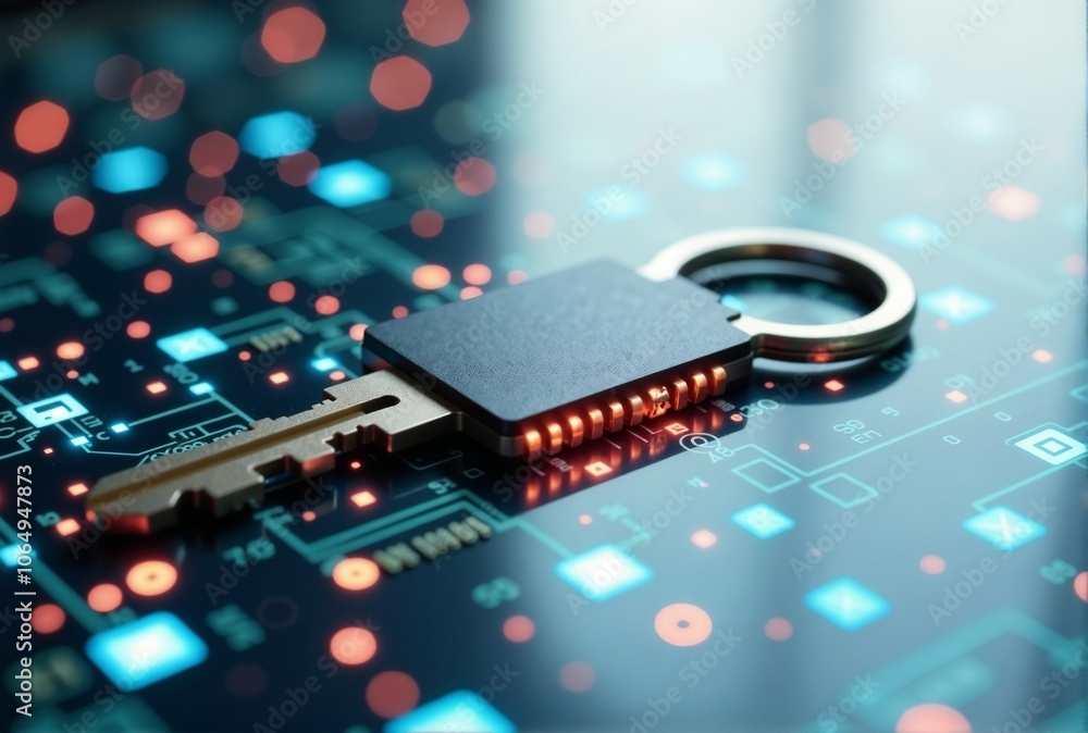 Poster a single key is sitting right on top of a computer chip