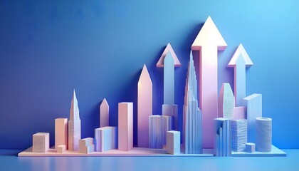 Obraz premium The integration of the ASEAN Economic Community shows economic growth with an arrow pointing up and a city.