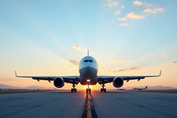 Obraz premium Cargo aircraft on the runway Aviation industry and planes Air transport and aerial journeys Worldwide logistics Flying in the air Creative photography Business-centered perspective 