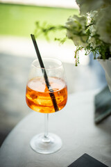 Aperol spritz cocktail on a luxury restaurant table