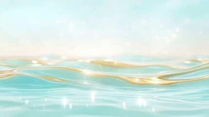 Golden Hour Waves: Serene teal water shimmers with golden light, creating a tranquil and luxurious scene perfect for relaxation or product displays.