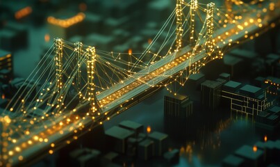 Obraz premium Illuminated bridge over a futuristic city.