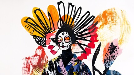 Dia de los Muertos: Expressive Portrait of a Woman with Decorative Headdress