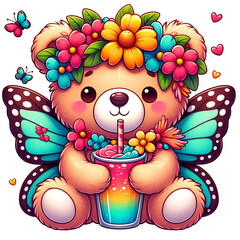 Naklejka premium Fantasy Winged Teddy Bear1