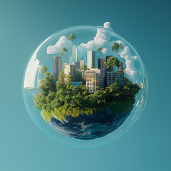 city planet earth inside glass ball