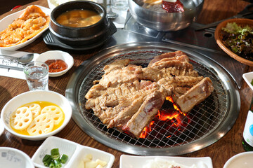 Korean barbecue. Marinated pork ribs