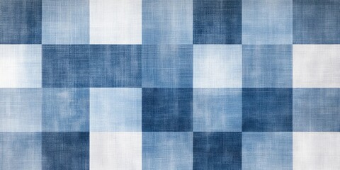 A gentle checkered design creates a textured backdrop in soft pastel shades of blue, featuring cotton fabric arranged in a random layout throughout.