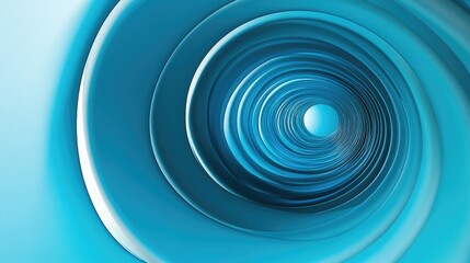 Three-dimensional circular tunnel creates unique echoes and reflections in vibrant blue tones, offering a striking visual experience with ample copy space for creative use.
