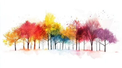 Fan brushes create a vibrant mix of colors inspired by trees against a clean white background. This artistic composition allows for ample copy space, perfect for various designs.