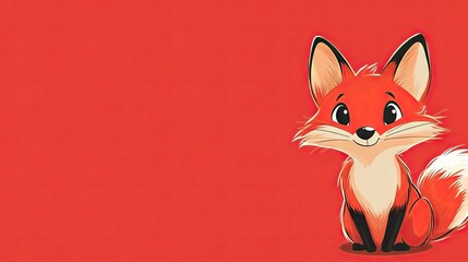 Obraz premium Red card with a cartoon fox illustration, designed for a playful and engaging appearance. The red card features a whimsical cartoon fox, providing ample space for customization.