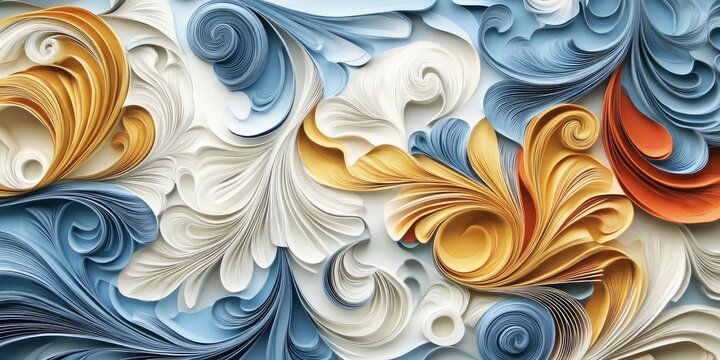 A nostalgic backdrop made of paper features swirling decorative patterns, evoking a sense of reminiscence and charm with its elegant ornaments.