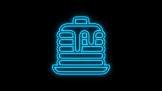 Glowing neon sweet pancakes sign animation on a black background.