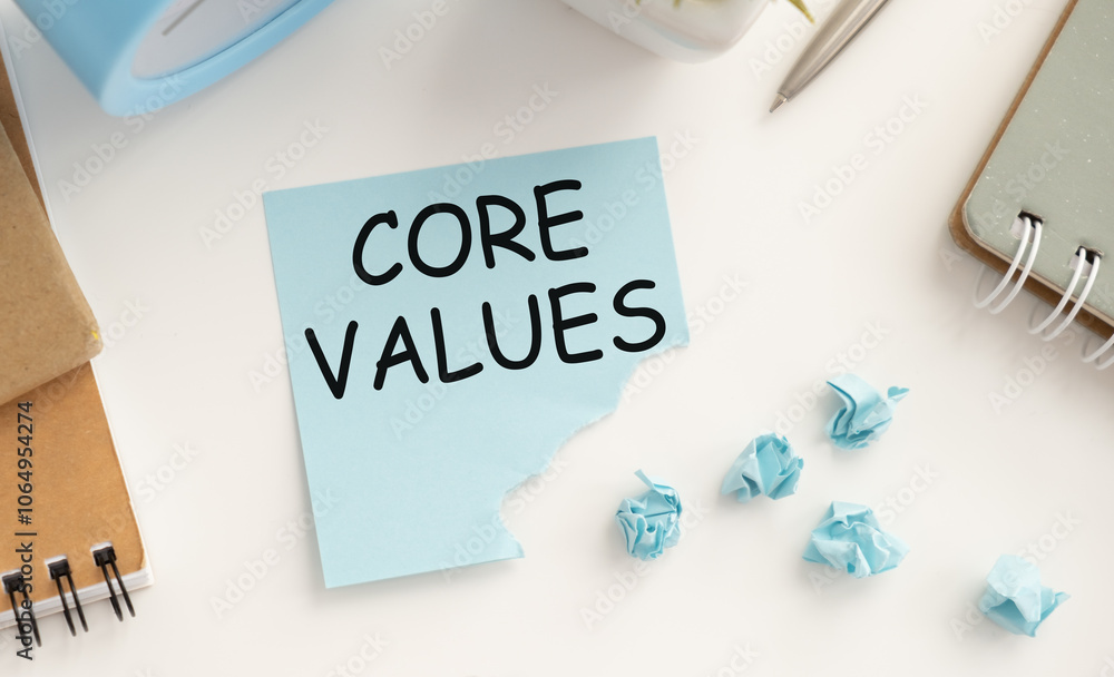 Poster core values text written on paper page