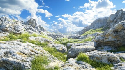 Fototapeta premium 3D rocky landscape with relief texture, highlighting the rugged characteristics and natural vulnerability, perfect for scenic backgrounds. Ample copy space enhances the visual impact.