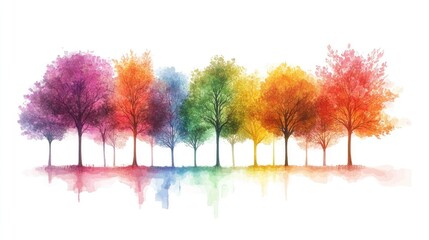 Fan brushes create a vibrant mix of colors inspired by trees against a clean white background. This artistic composition allows for ample copy space, perfect for various designs.